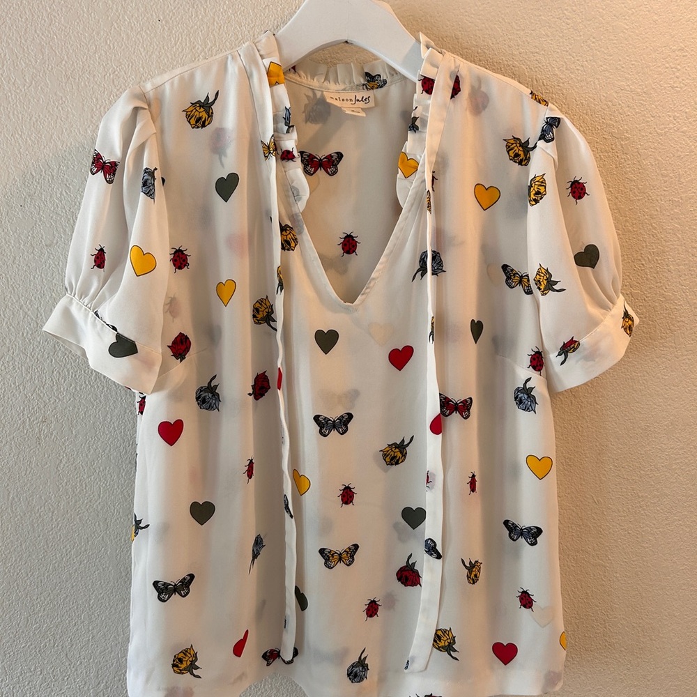 Maison Jules White Blouse with Colorful‎ Print